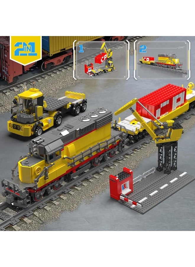 mould king Mould King 12027 Diesel Locomotive Train Building Sets with a Semi-Trailers, Cranes, Remote/App Control Engineering Toy Kit, SD40-2 Scale Model with Train Tracks for Adults Kids (1170 Pieces)  - Image 5