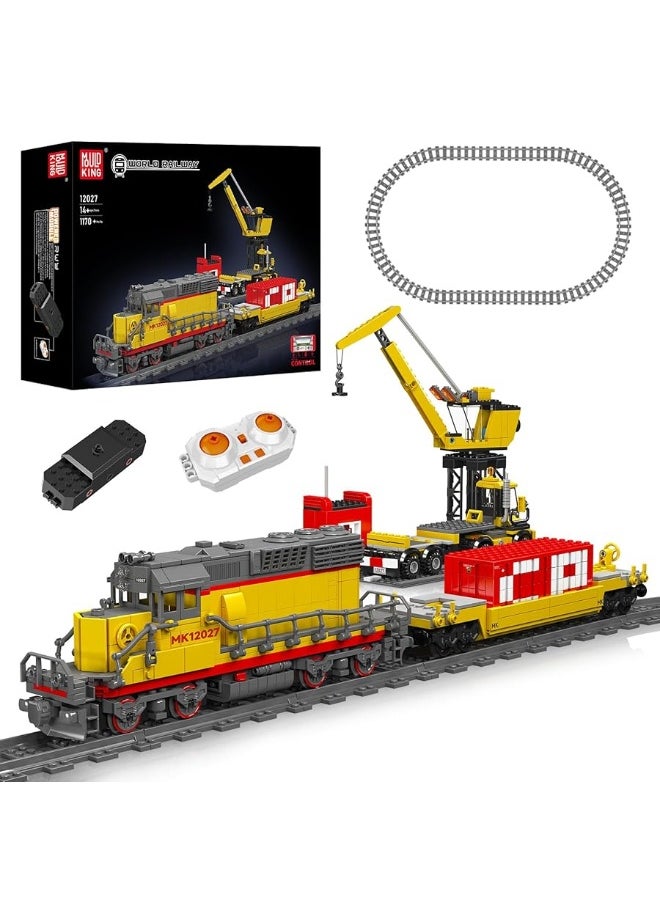 mould king Mould King 12027 Diesel Locomotive Train Building Sets with a Semi-Trailers, Cranes, Remote/App Control Engineering Toy Kit, SD40-2 Scale Model with Train Tracks for Adults Kids (1170 Pieces)  - Image 4