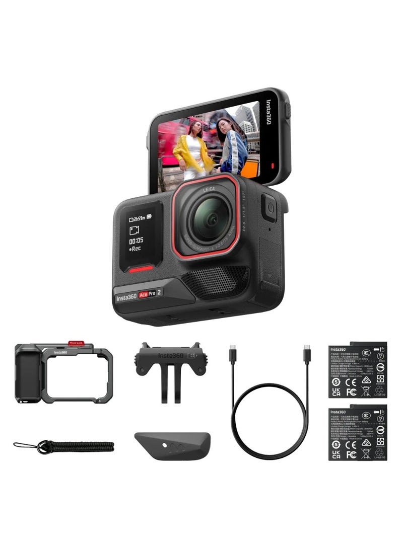 Insta360 Ace Pro 2 Xplorer Bundle | 8K AI Action Camera with 1/1.3" Sensor, Grip + Utility Frame + Cold Shoe Shutter Button + 2 Batteries + Wrist Strap, for Street Photography/Urban Travel - Slate Gray - Image 1