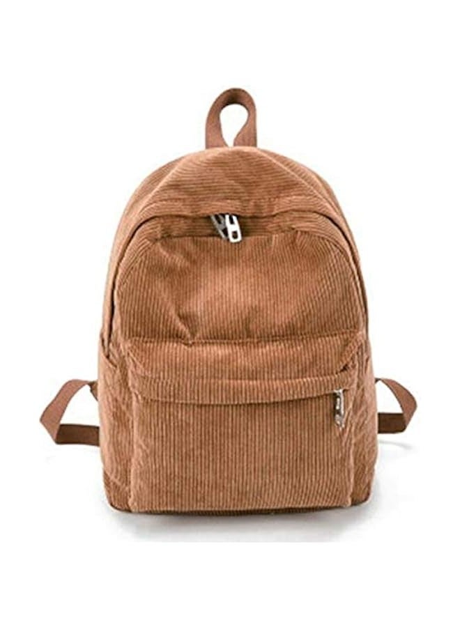 Women Corduroy Travel School Backpack Solid Satchel Bag Book Bags Casual Shoulder Rucksack Bags (Brown, 9.8“x14“x4.7“) - Image 1