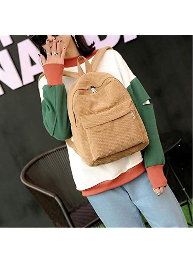 Women Corduroy Travel School Backpack Solid Satchel Bag Book Bags Casual Shoulder Rucksack Bags (Brown, 9.8“x14“x4.7“) - Image 2