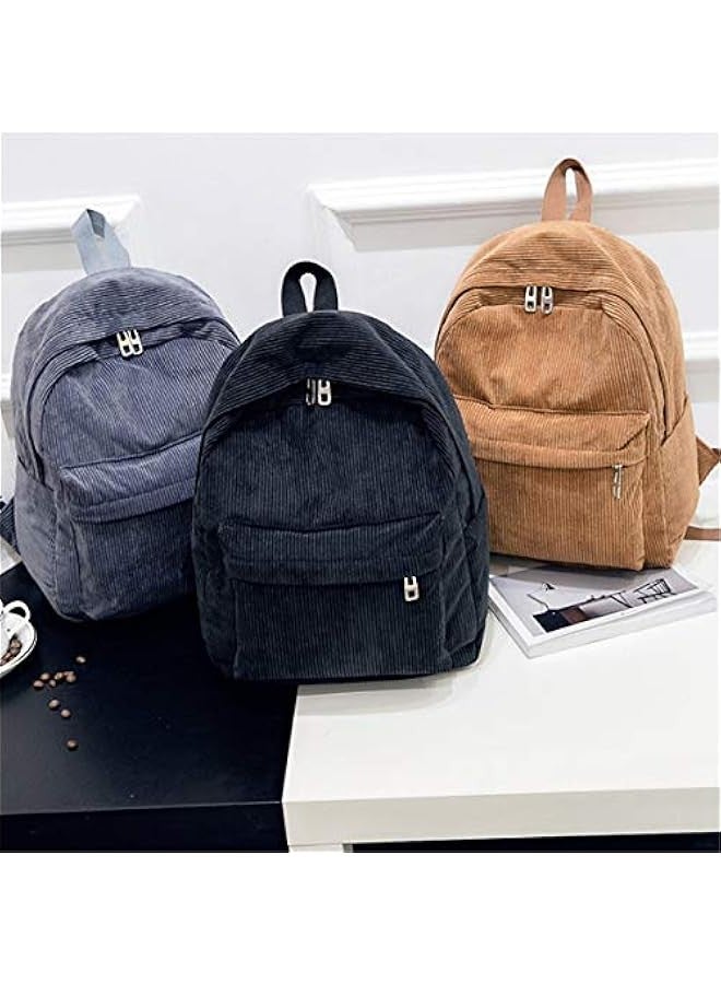 Women Corduroy Travel School Backpack Solid Satchel Bag Book Bags Casual Shoulder Rucksack Bags (Brown, 9.8“x14“x4.7“) - Image 3