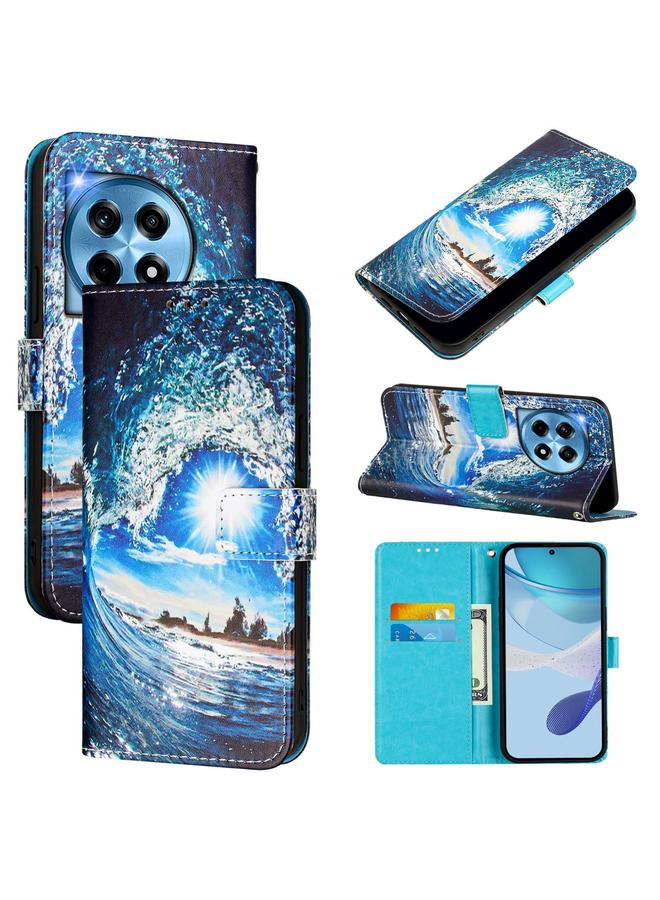 اس-توب جراب لهاتف OnePlus 12 5G Global بنمط رسم ملون من الجلد المنسوج البسيط - Image 1