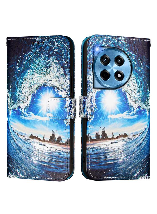 اس-توب جراب لهاتف OnePlus 12 5G Global بنمط رسم ملون من الجلد المنسوج البسيط - Image 2