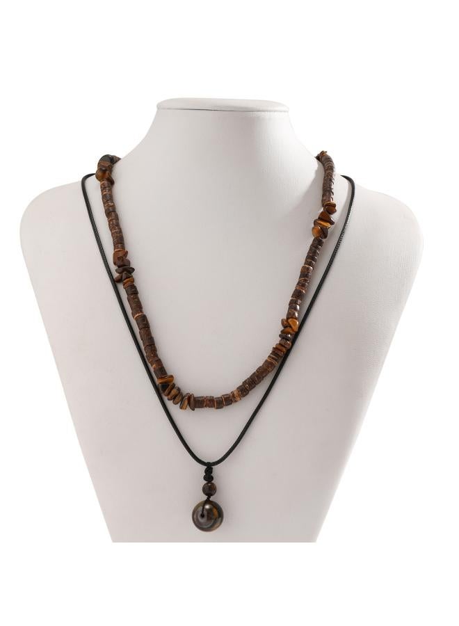 European And American Jewelry Men's Wooden Beads Turquoise Necklace Suit Necklace Simple All-match Niche Sweater Chain 