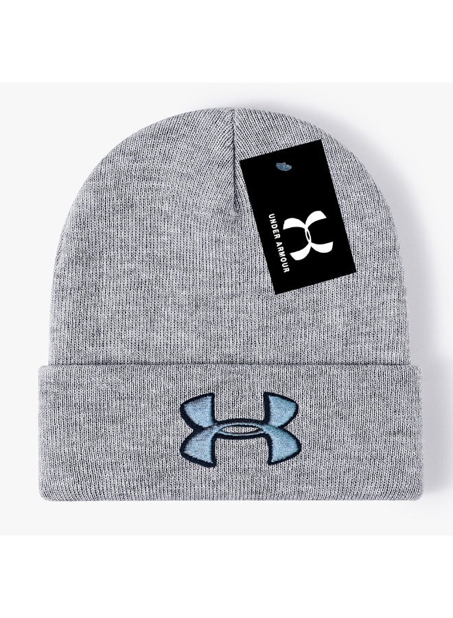 Under Armour Heather Gray Ribbed Knit Beanie (Light Blue Logo)