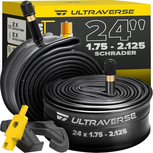 Ultraverse 24" Bike Inner Tubes 24 x 1.75, 1.95, 2.10, 2.125 – Butyl Rubber Bicycle Tubes with Schrader Valve – Compatible with Cruiser, City, Kids, BMX & Mountain Bikes – Set of 2 - Image 1