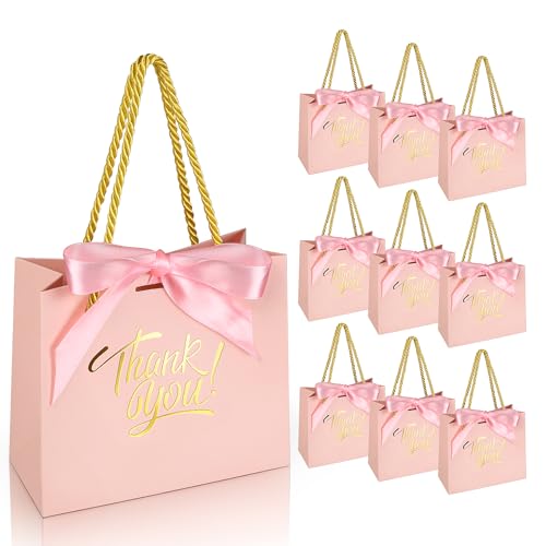 EQOREIIN 30 Pack Small Thank You Gift Bags with Handles 55 x 24 x 47 Inches Mini Pink Gift Bags with Bow Ribbon Tiny Party Favor Bag Bulk for Easter Mothers Day Baby Shower Wedding Pink - Image 1