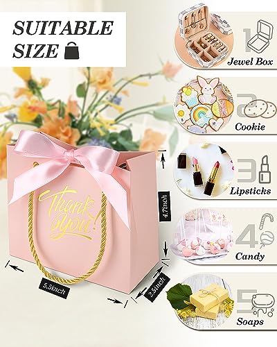 EQOREIIN 30 Pack Small Thank You Gift Bags with Handles 55 x 24 x 47 Inches Mini Pink Gift Bags with Bow Ribbon Tiny Party Favor Bag Bulk for Easter Mothers Day Baby Shower Wedding Pink - Image 3