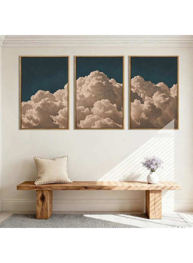 IARTTOP Large Framed Cloud Blue Wall Art 16x24 Inch Navy Cloud Canvas Painting Modern Abstract Sky Landscape Wall Decor for Living Room Bedroom Dining room Set of 3 - Image 3