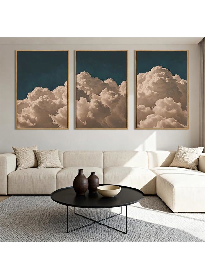 IARTTOP Large Framed Cloud Blue Wall Art 16x24 Inch Navy Cloud Canvas Painting Modern Abstract Sky Landscape Wall Decor for Living Room Bedroom Dining room Set of 3 - Image 5