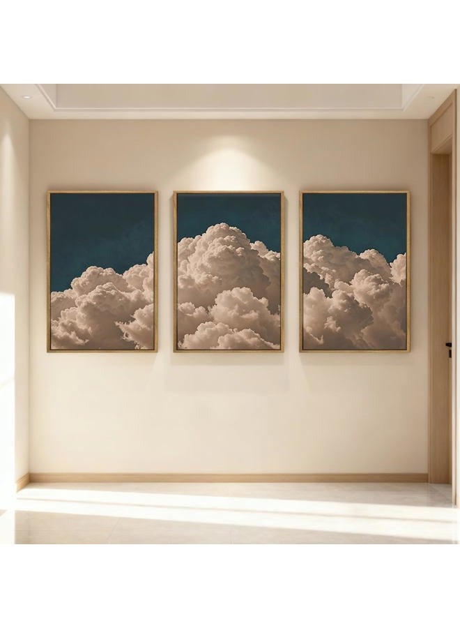IARTTOP Large Framed Cloud Blue Wall Art 16x24 Inch Navy Cloud Canvas Painting Modern Abstract Sky Landscape Wall Decor for Living Room Bedroom Dining room Set of 3 - Image 4