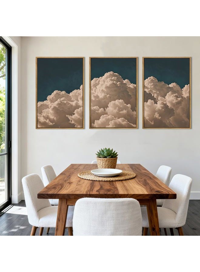 IARTTOP Large Framed Cloud Blue Wall Art 16x24 Inch Navy Cloud Canvas Painting Modern Abstract Sky Landscape Wall Decor for Living Room Bedroom Dining room Set of 3 - Image 2