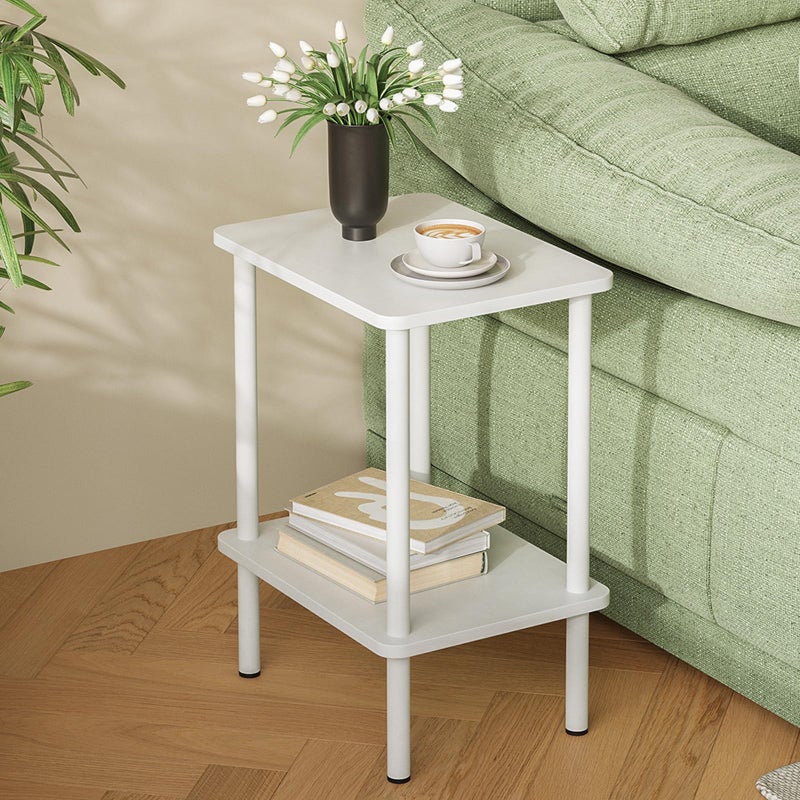 APICIZON 2 Tier Side Table Narrow End Table with Storage Shelf Bedside Table Nightstand for Small Spaces Bedroom Living Room Entryway Farmhouse NoTool Assembly White