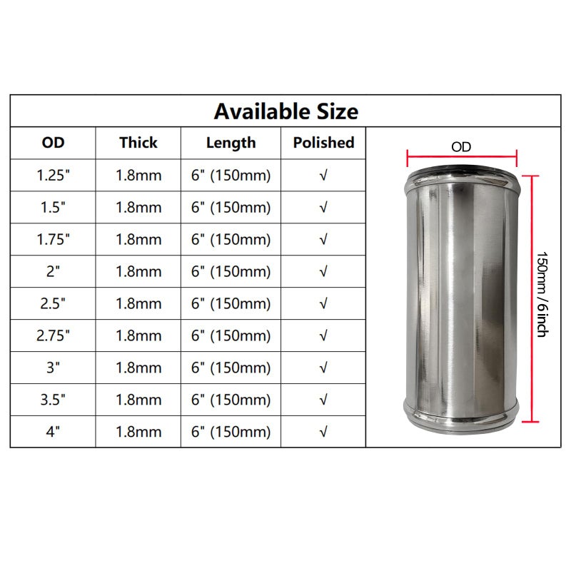 Haturmyko OD 17545mm Straight Aluminum Tube Intercooler Pipe 6 Length150mm Universal Air Intake Adapter Piping Connector Polished - Image 4