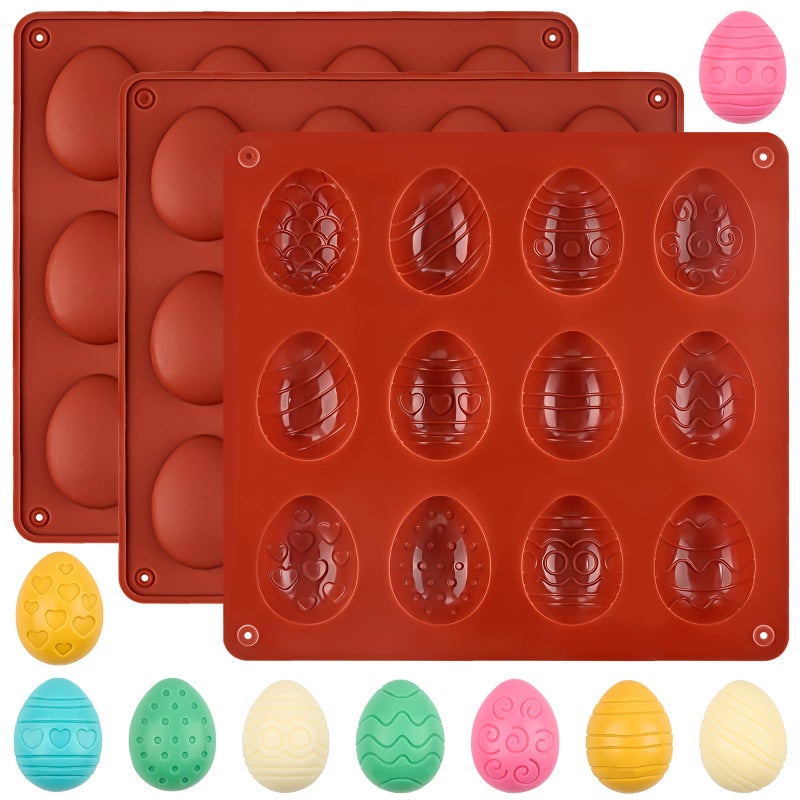JOERSH Easter Silicone Chocolate Molds, 3 Packs Egg Shaped Candy Mold Non Stick Baking Pan for DIY Chocolate, Fondant, Gummy, Jelly, Hot Chocolate Bomb, Cake Topper - Image 1