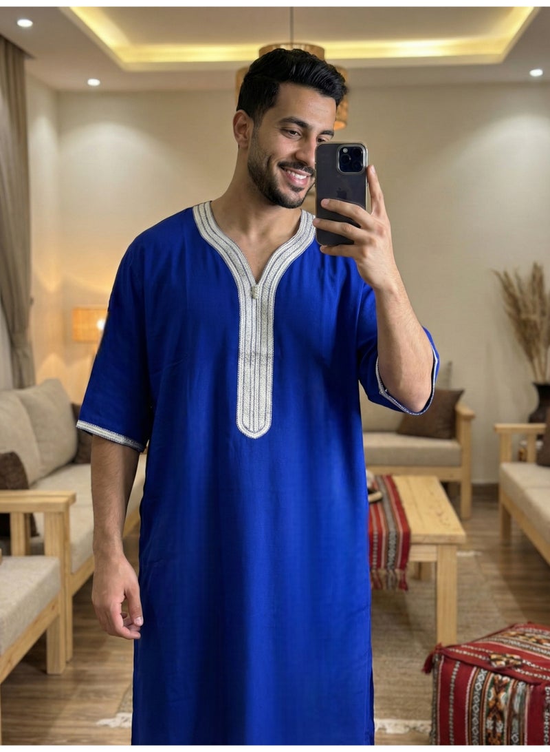 بهنس قميص رجالي ، ثوب نوم ، ثوب مغربي ، راحة مناسب هدايا رجالية فاخرة ثوب بيت رجالي للراحة قميص مغربي ، قميص صيفي رجالي ، قميص كم قصير ، ثوب سبعة رجالي مريحة هدايا للرجال - Image 1