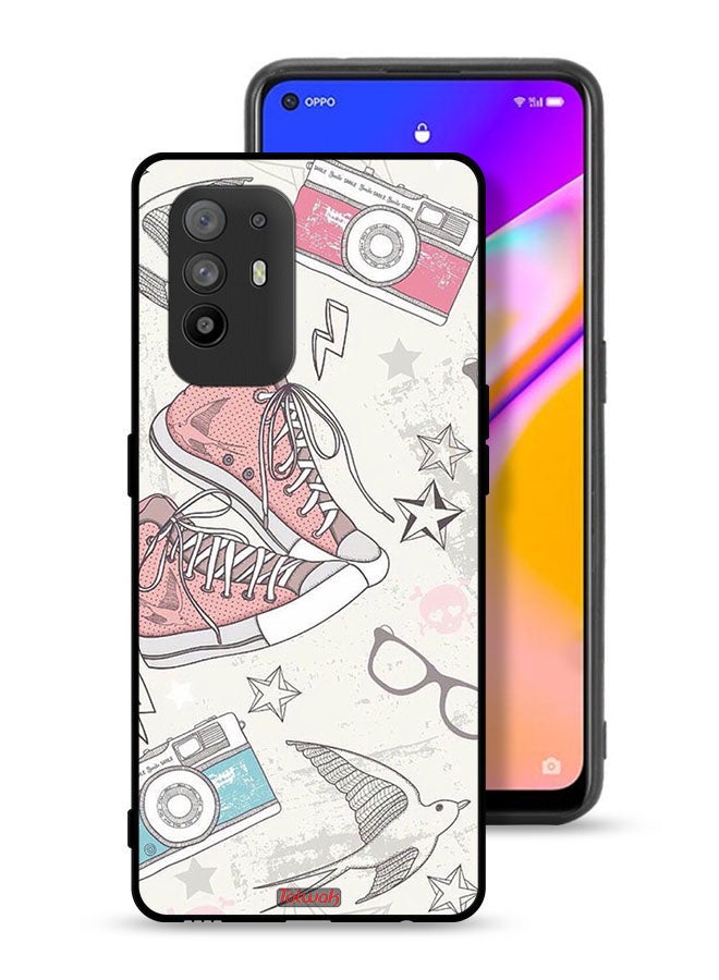 Tolwak Oppo F19 Pro Plus 5G Protective Case Cover Canva Shoes And Camera Art  - Image 1