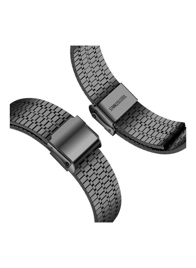 NIBEMINENT Seven-Beads Double Safety Buckle Steel Replacement Strap Watchband For Apple Watch Series 7/6/5/4/3/2/1/SE 45/44/42mm Black  - Image 3