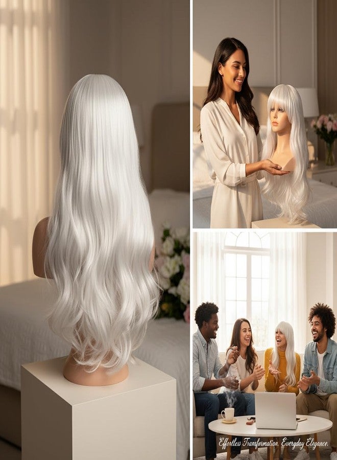 Krisah Synthetic Wavy Hair Wig, White, 23 inch Length, 175 grams, Full hair coverage, Cap attached - Image 5