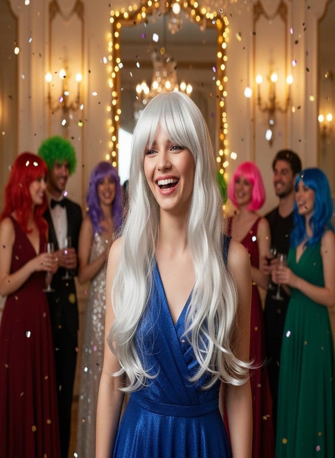 Krisah Synthetic Wavy Hair Wig, White, 23 inch Length, 175 grams, Full hair coverage, Cap attached - Image 2