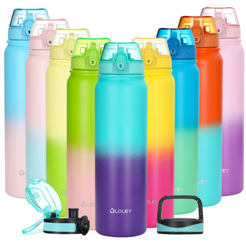 OLDLEY Insulated Water Bottle with Straw 32oz Stainless Steel Water Bottles with 3 lids DoubleWall Vacuum Thermal for Kids Adults School SportsAGreenpurple