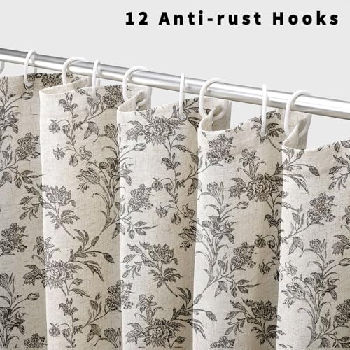 WOUVMA Black Shower Curtain Floral Cotton Linen Cottagecore Shower Curtain for Bathroom 72" W x 72" L - Image 2