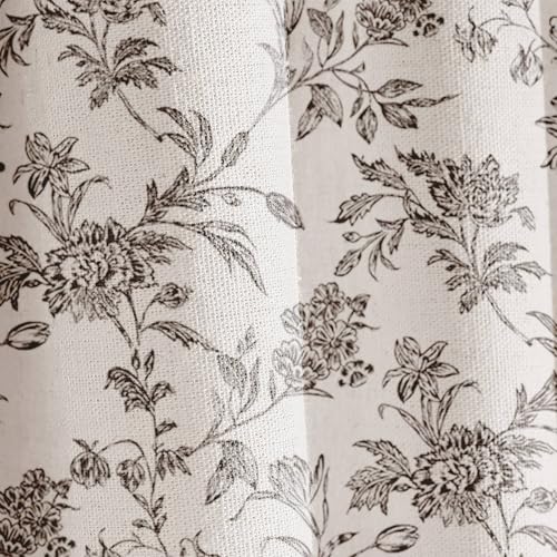 WOUVMA Black Shower Curtain Floral Cotton Linen Cottagecore Shower Curtain for Bathroom 72" W x 72" L - Image 3