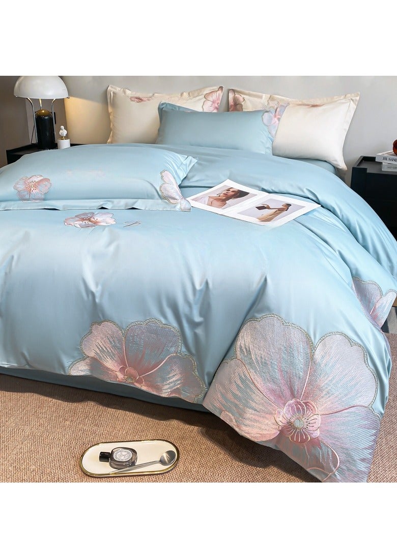 Bed Sheet Style — French High-End 60 Thread Pure Cotton Embroidered Bedding Four Piece Set - Image 1