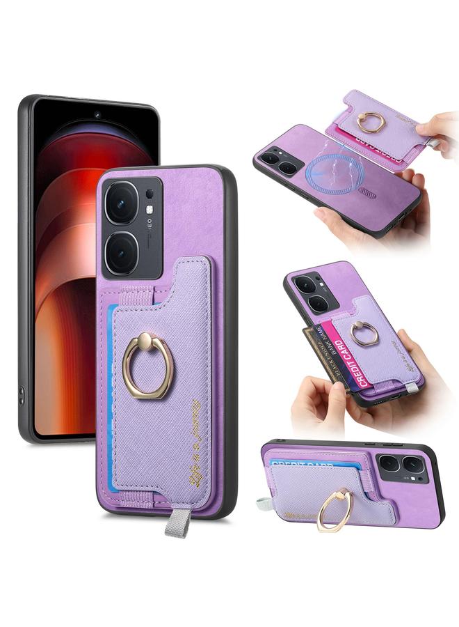 Case For vivo iQOO Neo9 / Neo9 Pro 5G Retro Magsafe Cross Leather Ring Holder Card Bag Phone Case