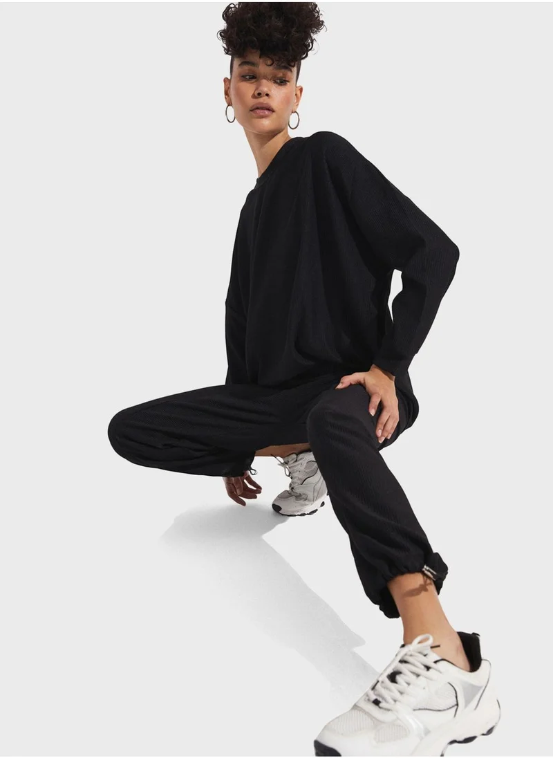 JUNE Crew Neck long Sleeve & High Waist Pants Set