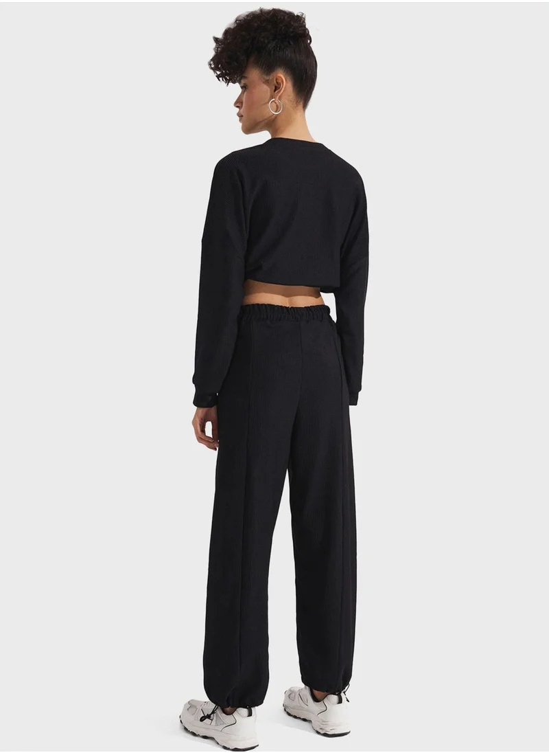 JUNE Crew Neck long Sleeve & High Waist Pants Set