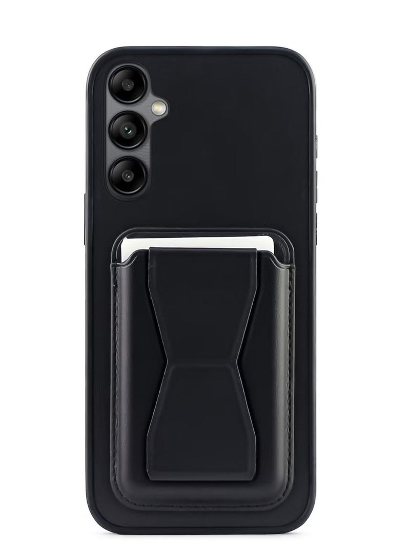 غطاء خلفي من الجلد مع محفظة بطاقات، جراب قابل للطي ومقاوم للصدمات متوافق مع هاتف Samsung Galaxy A55 (أسود)