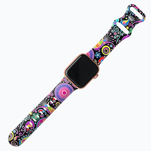 IKANFI Sport Band Compatible with Apple Watch Bands 49mm 45mm 44mm 42mm 41mm 40mm 38mm Women, Silicone Floral Printed Fadeless Pattern Design Strap for iWatch Series 9,8,7,6,5,4,3,2,1,SE - Image 2