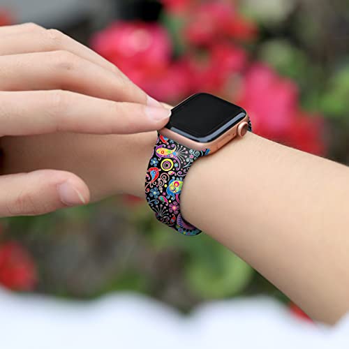 IKANFI Sport Band Compatible with Apple Watch Bands 49mm 45mm 44mm 42mm 41mm 40mm 38mm Women, Silicone Floral Printed Fadeless Pattern Design Strap for iWatch Series 9,8,7,6,5,4,3,2,1,SE - Image 5