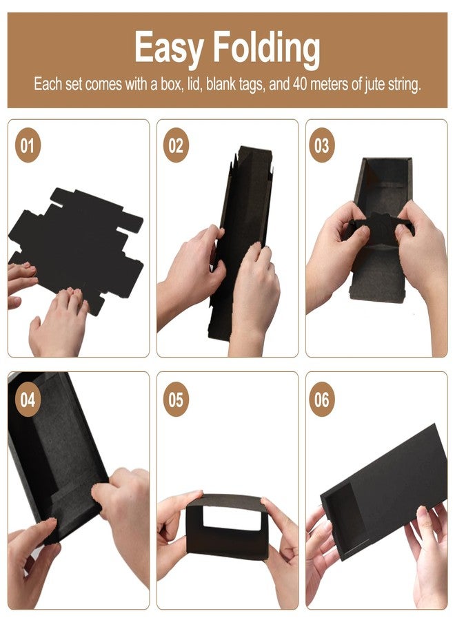SENONAPO 32 Pcs Paper Drawer Box Mini Cardboard Present Boxes Rectangle Drawer with Blank Tags and Jute String Present Packaging Boxes for Business Jewelry Candy Wedding Party Supplies(Black - Image 4