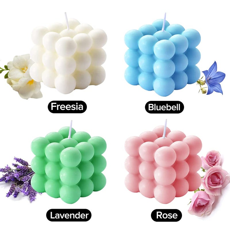 Aokala Scented Bubble Cube Candles for Home, Scented, 5.4 oz Soy Wax Aromatherapy Candle, Aesthetic Room Decor Cute Danish Pastel Large Decorative Shaped Candles Gifts - Freesia(White) - Image 3