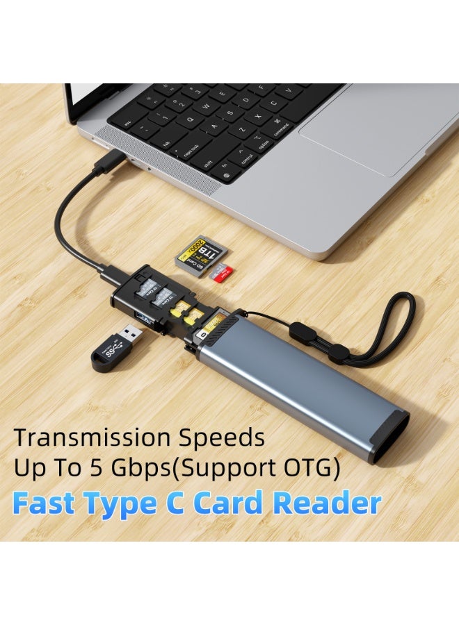 Rocketek 13-in-1 Type-C High-Speed Card Reader with Storage, Aluminum Alloy Heat-Dissipating Design, Multi Card Reader HUB with Simultaneous Dual-Card Reading - Image 2