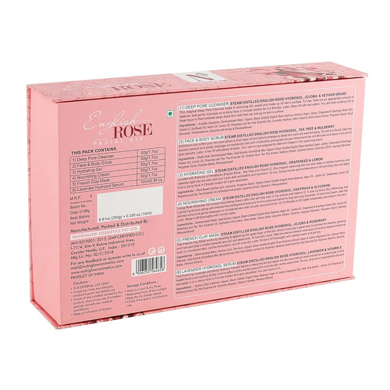 NutriGlow Naturals English Rose Facial Kit with Natural Rose Extracts for Radiant Glowing Skin 250g10ml - Image 2