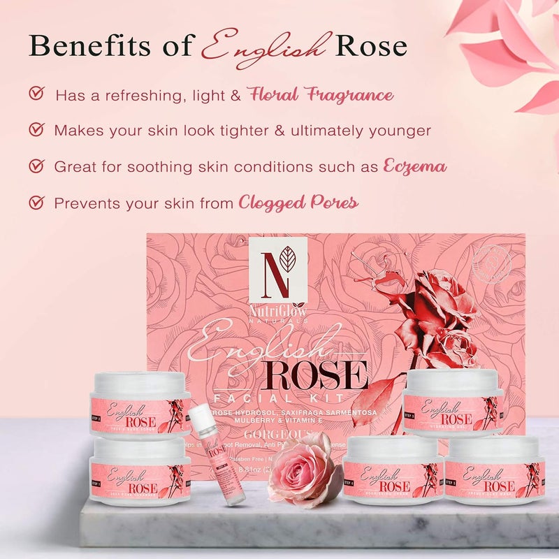 NutriGlow Naturals English Rose Facial Kit with Natural Rose Extracts for Radiant Glowing Skin 250g10ml - Image 4