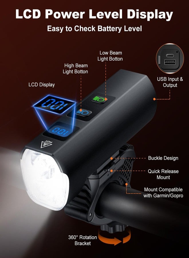 YBLNTEK 2026 New Bike Lights for Night Riding, 5000mAH Rechargeable Bicycle Lights Front and Rear, 11+5 Modes Bike Headlight & Tail Light Set, Super Bright Bike Front Lights, High Beam+Low Beam, Waterproof - Image 4