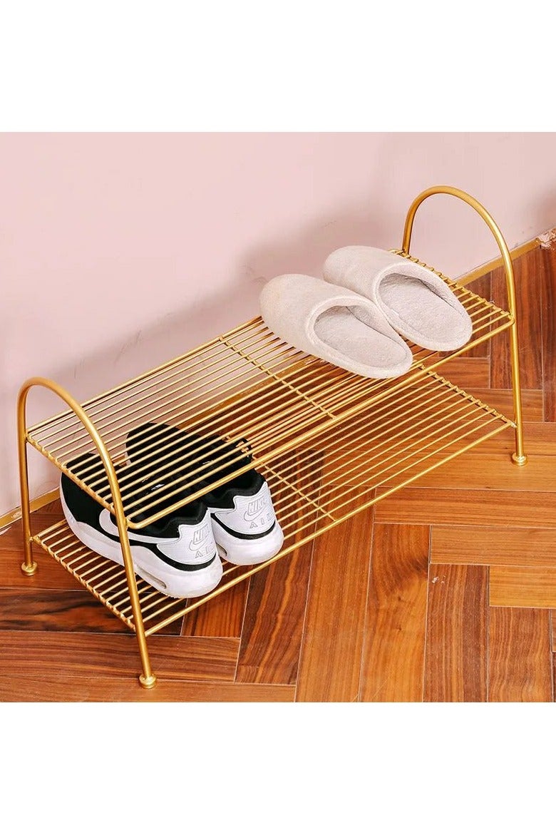 Elegant gold metal shoe rack - modern decorative design - two-tier - lightweight and durable - suitable for reception rooms and living rooms - Image 5
