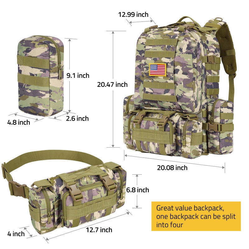 CVLIFE Tactical Backpack Military Army Rucksack 60L Large Assault Pack Detachable Molle Bag, Auriclash - Image 2