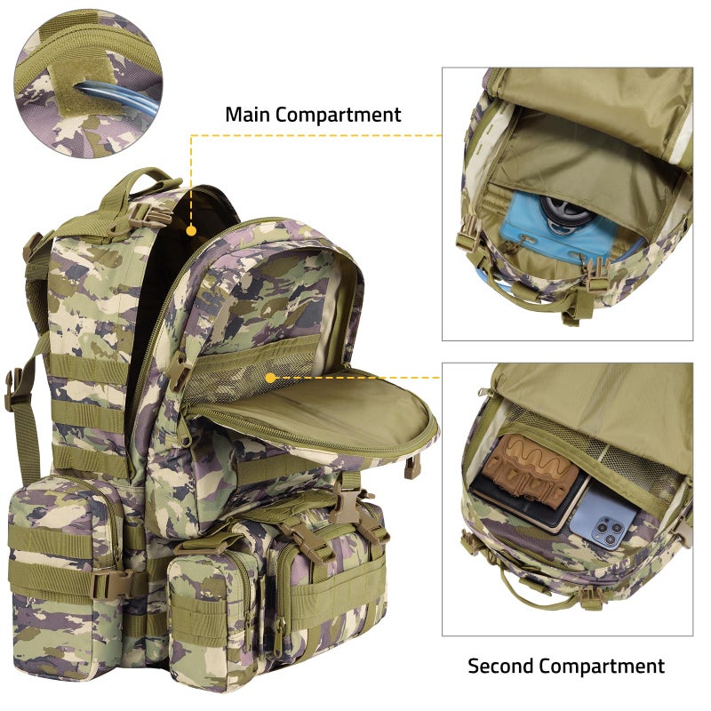 CVLIFE Tactical Backpack Military Army Rucksack 60L Large Assault Pack Detachable Molle Bag, Auriclash - Image 5