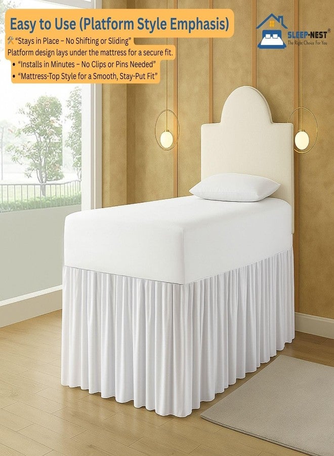 SLEEP-NEST Twin XL Dorm Bed Skirt - 42” Extra Long Drop, Platform Style - Dust Ruffle Bed Skirt, Wrinkle-Resistant, Hidden Storage Solution, Easy Fit for College Dorm Beds - White - Image 4