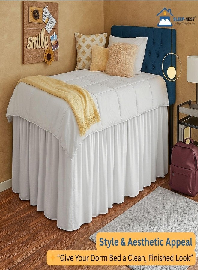 SLEEP-NEST Twin XL Dorm Bed Skirt - 42” Extra Long Drop, Platform Style - Dust Ruffle Bed Skirt, Wrinkle-Resistant, Hidden Storage Solution, Easy Fit for College Dorm Beds - White - Image 2
