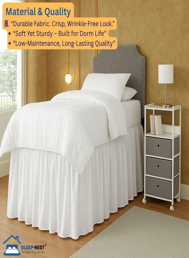 SLEEP-NEST Twin XL Dorm Bed Skirt - 42” Extra Long Drop, Platform Style - Dust Ruffle Bed Skirt, Wrinkle-Resistant, Hidden Storage Solution, Easy Fit for College Dorm Beds - White - Image 3