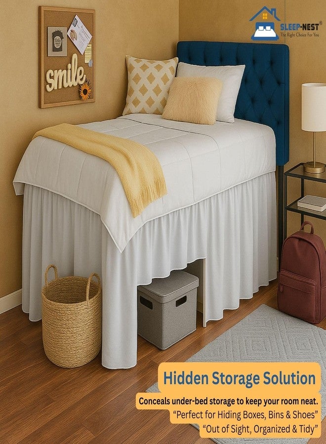 SLEEP-NEST Twin XL Dorm Bed Skirt - 42” Extra Long Drop, Platform Style - Dust Ruffle Bed Skirt, Wrinkle-Resistant, Hidden Storage Solution, Easy Fit for College Dorm Beds - White - Image 5