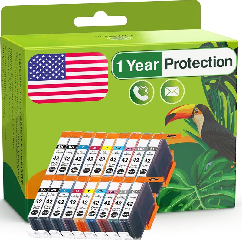 Limeink 18 Pack Compatible High Yield Ink Cartridges Replacement for CLI-42 (4 Black, 2 Cyan, 2 Magenta, 2 Yellow, 2 Photo C, 2 PM, 2 Gray, 2 Light Gray) For Canon PIXMA PRO-100 100 100S CLI 42 Pro100 - Image 1