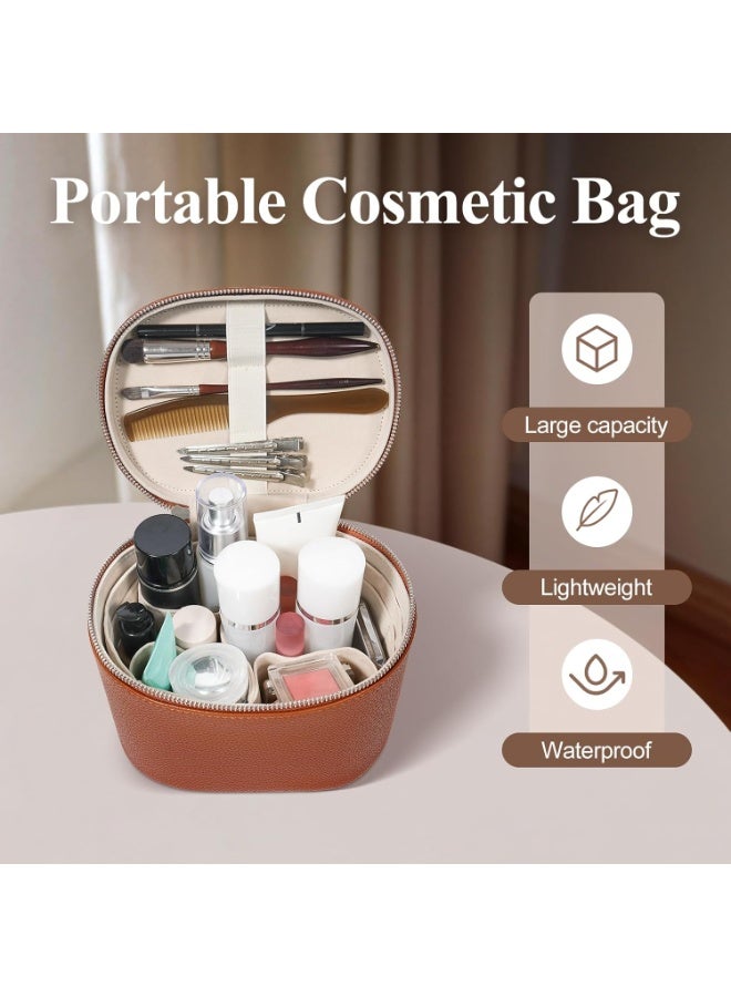 حقيبة، حقيبة سفر ذات أقسام ومسنن، حقيبة منظمة محمولة، حقيبة مستحضرات تجميل للنساء، بني (8 * 5.5 * 6 بوصة) - Image 5